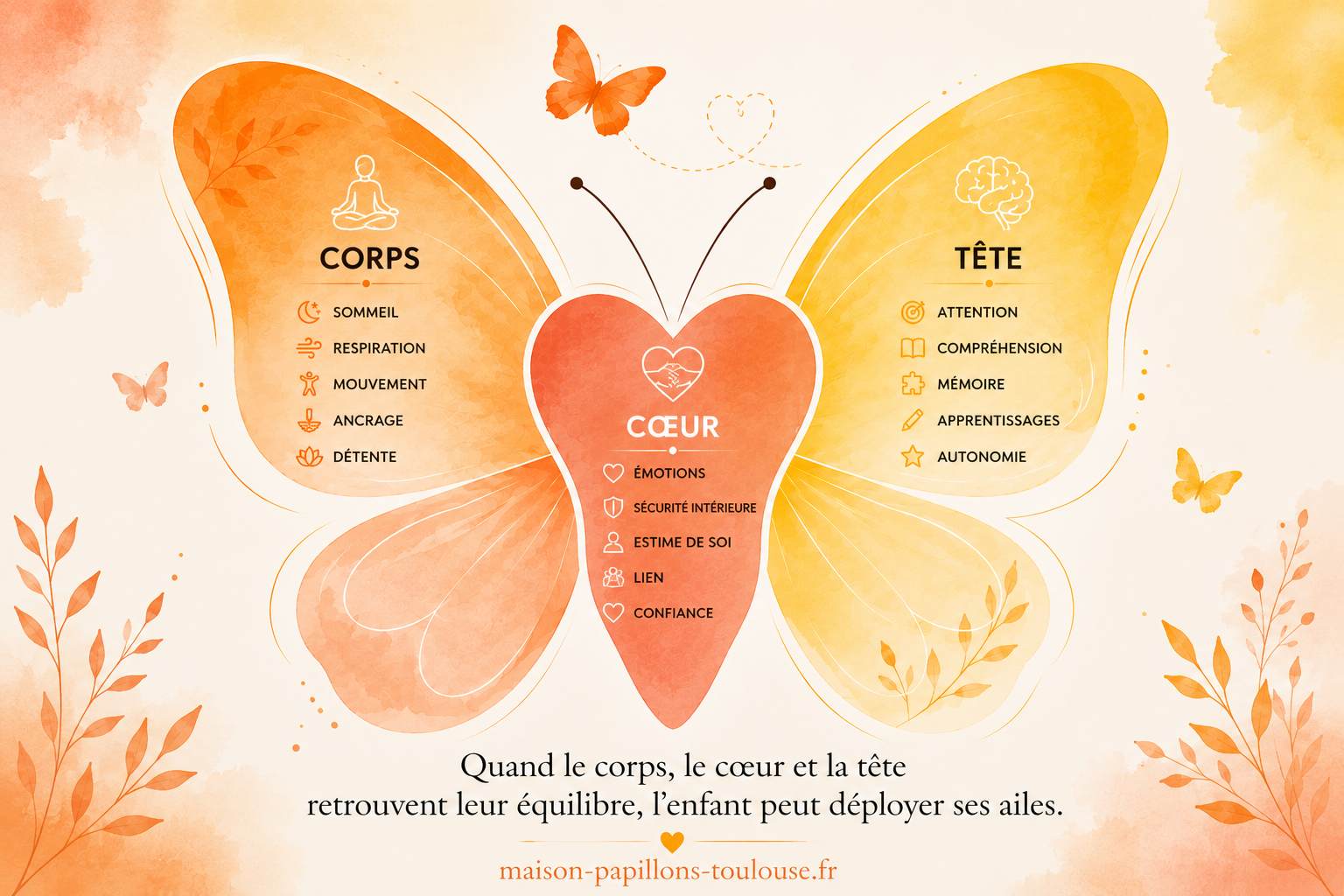 Méthode Maison Papillons corps cœur tête pour accompagner les enfants