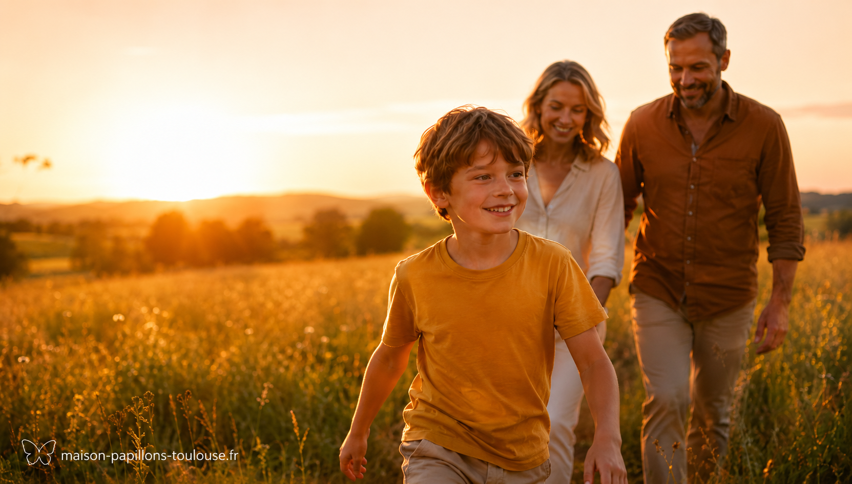 Enfant épanoui dans la nature avec ses parents